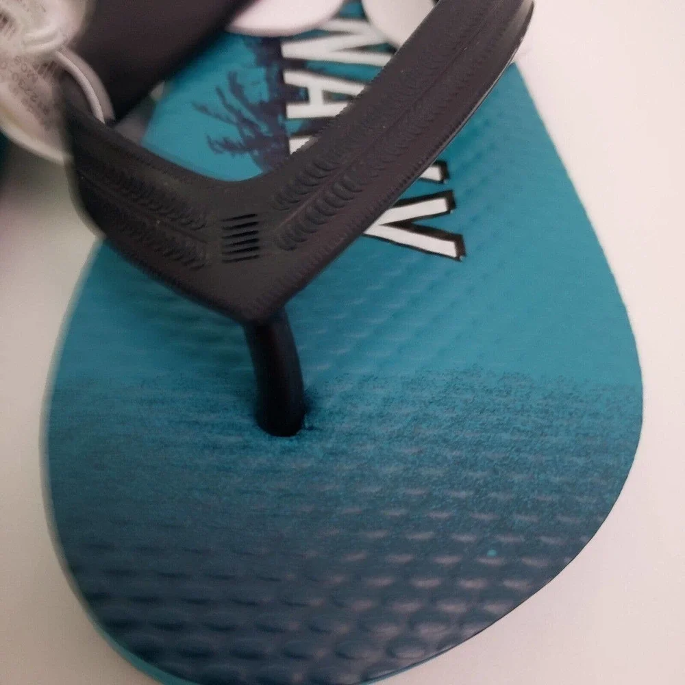 Old Navy Toddler Boys Size 7 Blue Palm Tree Slip On Back Strap Flip Flop Sandals
